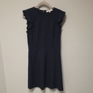 LOFT Navy Blue Pinstripe Flutter Sleeve Dress, Size 6